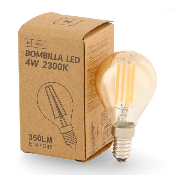 Bombilla LED Filamento E14 G45 4W Ámbar - N