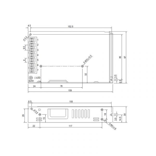 Fuentes de alimentación para tiras LED Mean Well 150W 24VDC LRS-150-24 - NLRS-150-24 - Imagen 2