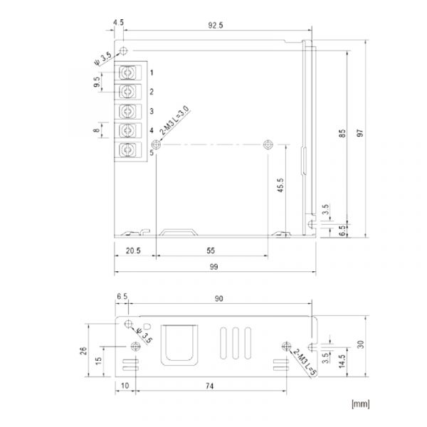Fuentes de alimentación para tiras LED Mean Well 75W 24VDC LRS-75-24 - NLRS-75-24 - Imagen 2
