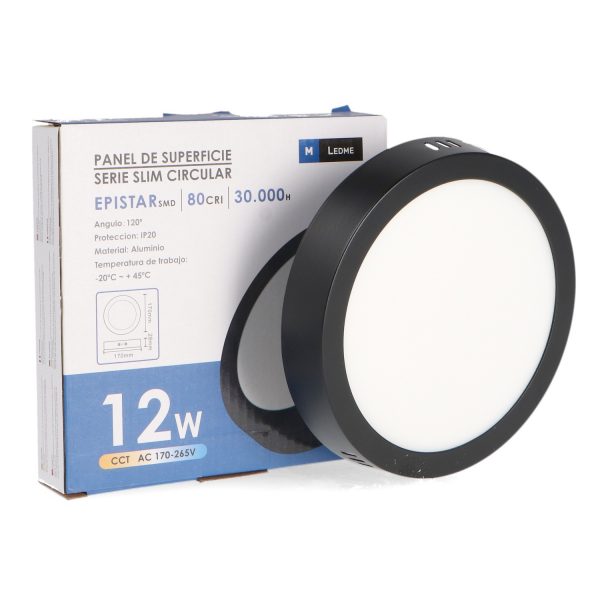 Panel de Superficie Negro Circular 12W CCT - NLM5590 - Imagen 3