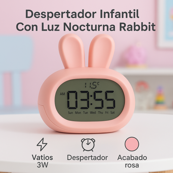 Despertador infantil con luz nocturna Rabbit - NLM9205 - Imagen 4