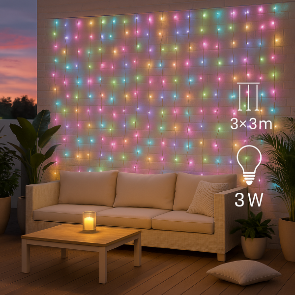 Cortina de Guirnalda Exterior LED con Usb 3*3m RGB - NLM2966 - Imagen 4