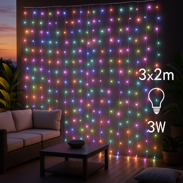 Cortina de Guirnalda Exterior LED con Usb 3*2m RGB - NLM2965 - Imagen 4