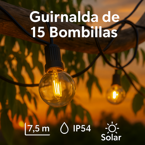 Guirnalda Led Solar de 15 bombillas 7,5M Exterior IP54 - N - Imagen 3