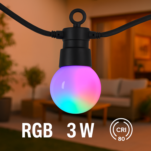 Guirnalda de 10 bombillas 6,5M Exterior IP44 cable eléctrico RGBW - N - Imagen 7