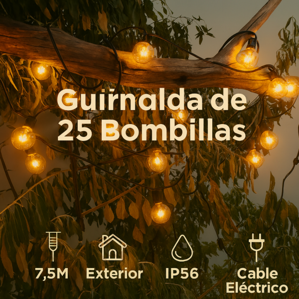 Guirnalda de 25 bombillas 7,5M Exterior IP56 cable eléctrico - N - Imagen 4