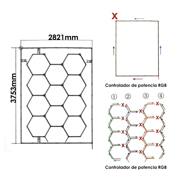 Regleta LED Hexagonal Panel Abeja 200W RGB - N - Imagen 2